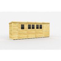 Buttercup Farm 17 x 4 Feet Pent Shed - Double Door W/ Windows - L118 x W492 x H201 cm in Brown