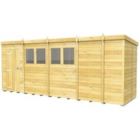 Buttercup Farm 17 x 5 Feet Pent Shed - Single Door W/ Windows - L147 x W492 x H201 cm in Brown