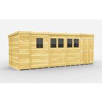 Buttercup Farm 17 x 6 Feet Pent Shed - Double Door W/ Windows - L178 x W492 x H201 cm in Brown