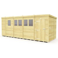 Buttercup Farm 17 x 6 Feet Pent Shed - Single Door W/ Windows - L178 x W492 x H201 cm in Brown