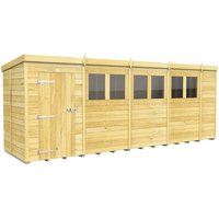 Buttercup Farm 18 x 5 Feet Pent Shed - Single Door W/ Windows - L147 x W533 x H201 cm in Brown
