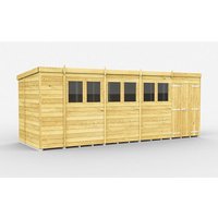 Buttercup Farm 18 x 6 Feet Pent Shed - Double Door W/ Windows - L178 x W533 x H201 cm in Brown