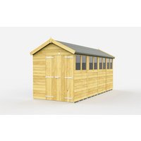 Buttercup Farm 7 x 16 Feet Apex Shed - Double Door W/ Windows - L472 x W214 x H217 cm in Brown