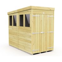 Buttercup Farm 4 x 8 Feet Pent Shed - Double Door W/ Windows - L231 x W127 x H201 cm in Brown