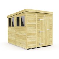Buttercup Farm 5 x 8 Feet Pent Shed - Single Door W/ Windows - L231 x W158 x H201 cm in Brown