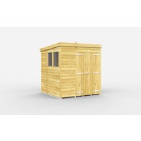 Buttercup Farm 7 x 7 Feet Pent Shed - Double Door W/ Windows - L214 x W214 x H201 cm in Brown