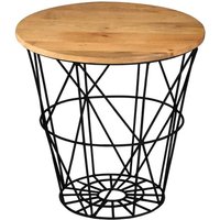 Jaipur Furniture Ltd Ravi Iron Base Solid Wood Top Side Table - L50 x W50 x H50 cm - Mango Light Finish in Brown