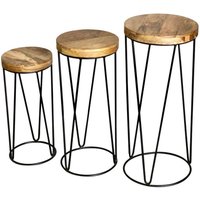 Jaipur Furniture Ltd Ravi Iron Base Solid Wood Top Round Stool (Set of 3) - L30 x W30 x H69 cm - Mango Light Finish in Brown