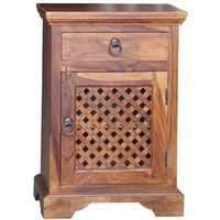 Jaipur Furniture Ltd Ganga Latic Jali Bedside with Right Side Door - Sheesham Wood - L31 x W45 x H65 cm - Honey Dark Finish in Brown
