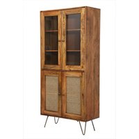 Jaipur Furniture Ltd Nyack Almiraha Cabinet - Mango Wood/Iron - L45 x W86 x H185 cm - Light Brown with Natural Rattan - Assembly Required