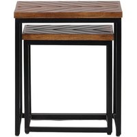 Jaipur Furniture Ltd Parquet Nest of 2 Tables - Mango Wood/Iron - L40 x W45 x H52 cm - PP Finish in Brown