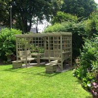 Churnet Valley Garden Furniture Ltd Riviera Pergola Corner Arbour - Assembly Incl - Set of Cushions Inc in Brown