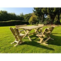 Churnet Valley Garden Furniture Ltd Ashcome Table Set Sits 6, 2 Bench & 4 Chairs - Set of Cushions Inc in Brown