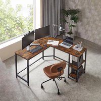 VASAGLE L-Shaped Corner Gaming Desk with 2 Storage Shelves Space Saving in Brown