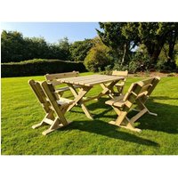 Churnet Valley Garden Furniture Ltd Ashcome Table Set Sits 6 Including 2 Bench & 4 Chairs in Brown