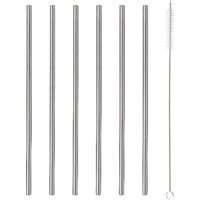 Glim & Glam Reusable Straws Brush Drinks Set Stainless Steel 6pcs in Silver