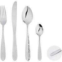 Glim & Glam Cutlery Sets Stainless Steel Hammered Effect Handle 32 Piece Set in Silver