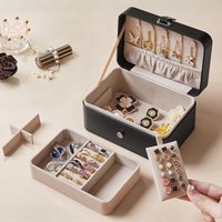SONGMICS Compact Travel Jewellery Box with Two Layer Storage in Black