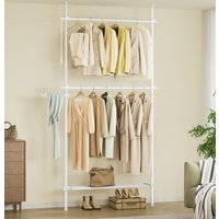 SONGMICS Adjustable Floor to Ceiling Clothes Rail with Shelves in White