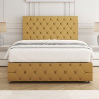 BSSPOKE Mulberry Divan Bed Plush 24"Headboard & Footboard Mattress No Drawers in Mustard | Size: Double