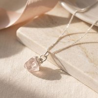 Harfi Women's Raw Rose Quartz October Birthstone Sterling Silver Necklace | Size: 18 inches