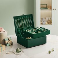 SONGMICS Two Layer Jewellery Box with Handle & Removable Tray in Dark Green