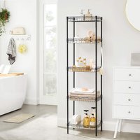 SONGMICS Metal Wire Storage Shelf Kitchen Rack 4 Hooks Adjustable Shelves in Black