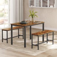 VASAGLE 3 Piece Dining Table Set with Benches Industrial Style in Dark Brown