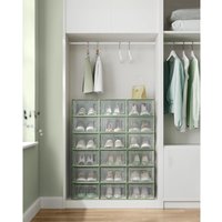 SONGMICS Pack of 18 Medium Stackable Storage Organisers Foldable Boxes in Olive