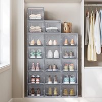 SONGMICS Pack of 18 Large Stackable Boxes Storage Organisers Foldable in Grey