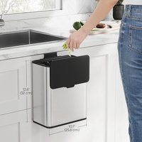 SONGMICS Hanging Kitchen Waste Bin Small Steel with Lid Cabinet Door Mount in Silver