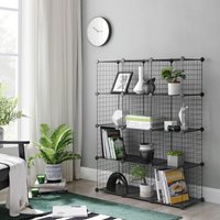 SONGMICS 12-Cube Wire Grid Storage Rack Metal Mesh Shelves PP Sheets in Black
