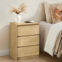 VASAGLE Bedside Tables Set of 2 with Power Strip USB Outlets Drawers in Natural