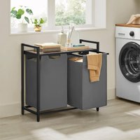 VASAGLE Laundry Sorter with 2 Compartments & Removable Bags in Mid Grey