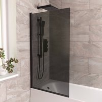 Nes Home 800mm Square Bath Screen Black Profile Tinted Black Glass Reversible