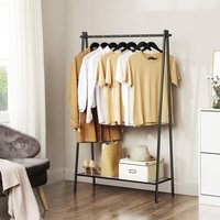 SONGMICS Metal Garment Rack with Shelf for Bedroom or Laundry in Black