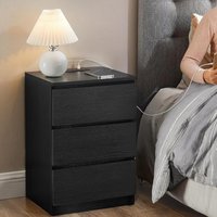 VASAGLE Bedside Tables Set of 2 with Power Strip USB Outlets Drawers in Black