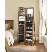 LED Swivel Mirror Jewellery Cabinet Lockable Storage