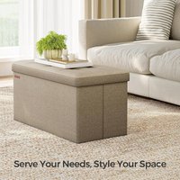 SONGMICS Medium Storage Ottoman Bench Folding Foot Rest End Bed Easy Assembly in Camel