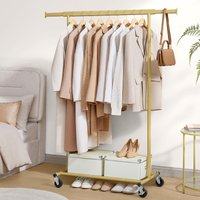 SONGMICS Portable Clothes Rack on Wheels with Extendable Rail in Gold