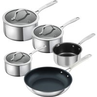Kuhn Rikon Allround Stainless Steel 5-Piece Mixed Cookware Set - 16cm/18cm/20cm Saucepan, 16cm Milk Pan & 24cm Non-Stick Frying Pan in Silver