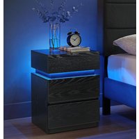 VASAGLE LED Bedside Table with 3 Drawers Adjustable Light Colors in Black