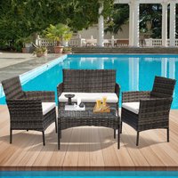 Leaper Grey 4 Seater Rattan Dining Furniture Set with Soft Cushions