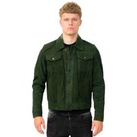 Infinity Leather Men's Goat Suede Leather Trucker Jacket-Taraz in Green | Size: 2XL
