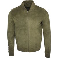 Infinity Leather Men's Retro Goat Suede Varsity Leather Bomber Jacket-Athens in Green | Size: Medium