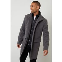 Faux Wool Mock Layer Longline Utility Coat