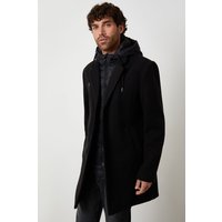 Faux Wool Mock Inner Hooded Longline Coat
