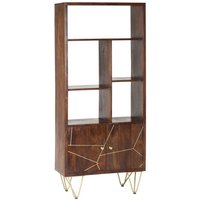Indian Hub Large Bookcase with 2 Door - Solid Mango Wood - L35 x W80 x H180 cm - Dark Gold in Brown