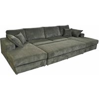 LUXURY LIFE Brooklyn Jumbo Cord Fabric Corner Sofa with Footstool in Grey