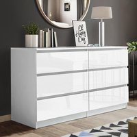 LUXURY LIFE Carlton Gloss Chest of Drawers 6 Drawer Cabinet in White